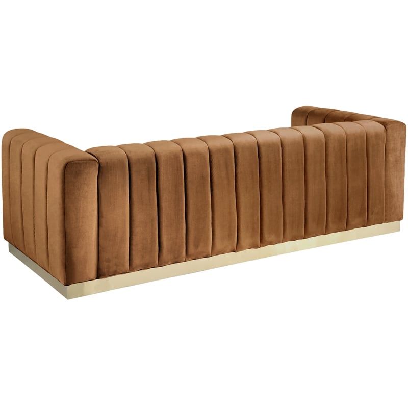 Bowery Hill Contemporary Deep Channel Tufted Soft Saddle Velvet Sofa