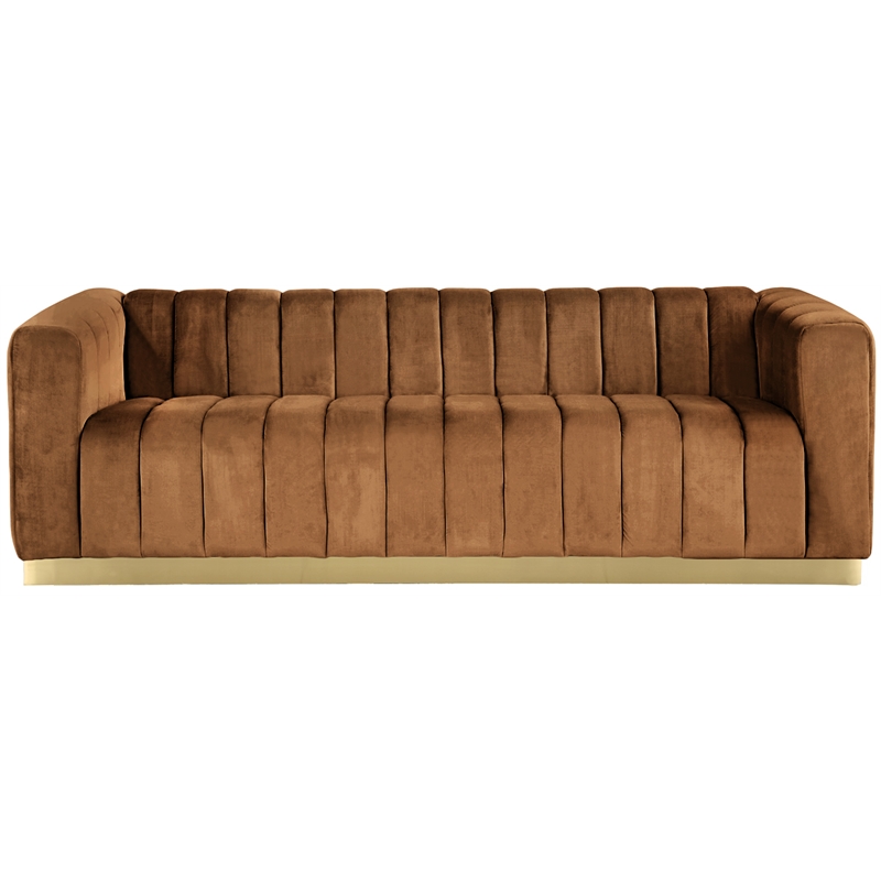 Bowery Hill Contemporary Deep Channel Tufted Soft Saddle Velvet Sofa