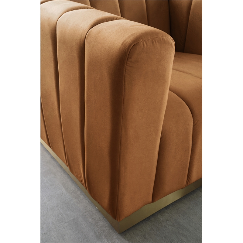 Bowery Hill Contemporary Deep Channel Tufted Soft Saddle Velvet Sofa