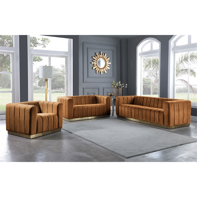 Bowery Hill Contemporary Deep Channel Tufted Soft Saddle Velvet Sofa