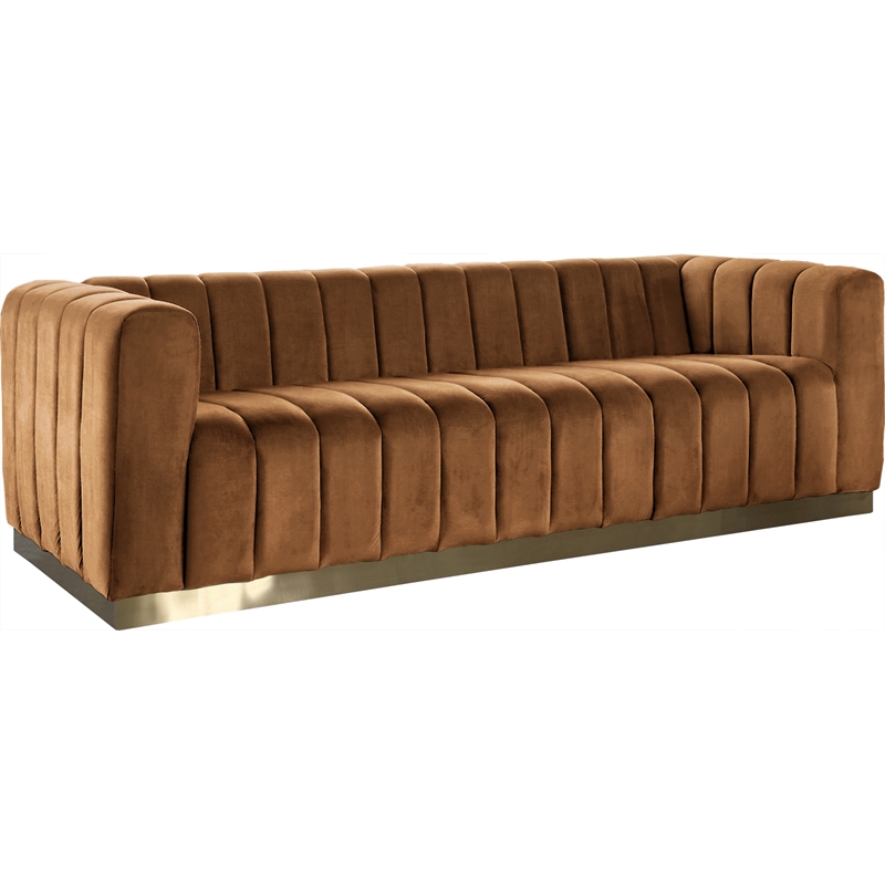 Bowery Hill Contemporary Deep Channel Tufted Soft Saddle Velvet Sofa