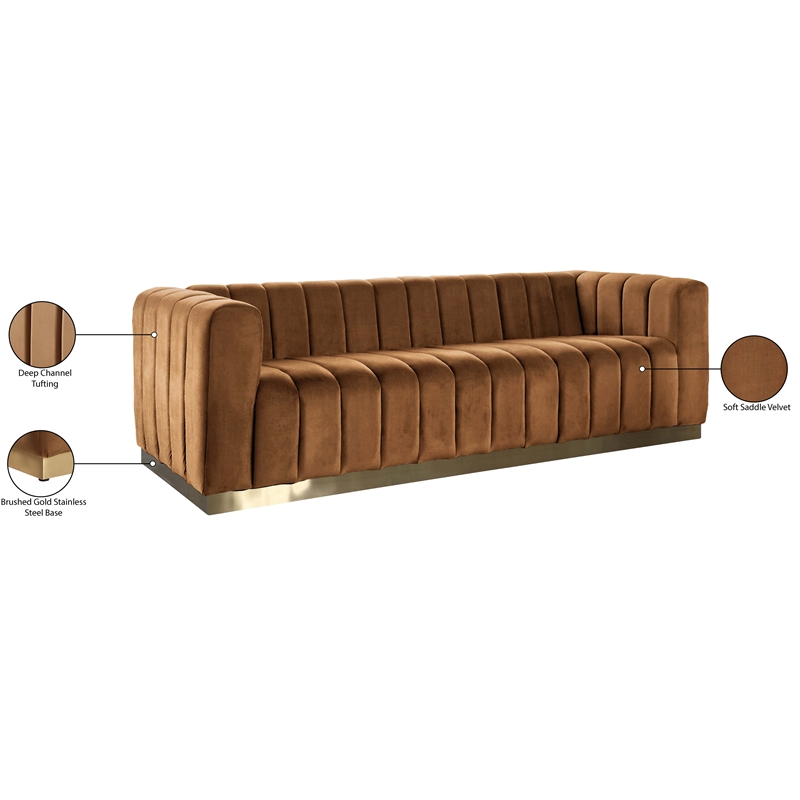 Bowery Hill Contemporary Deep Channel Tufted Soft Saddle Velvet Sofa