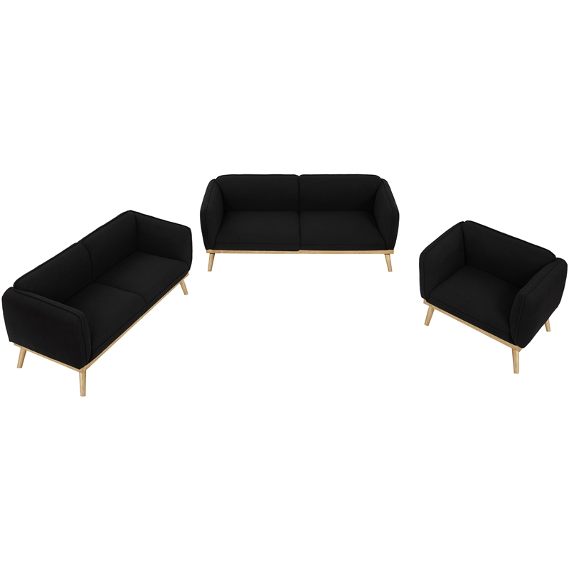 Bowery Hill Mid-Century Modern Rich Black Boucle Fabric Sofa