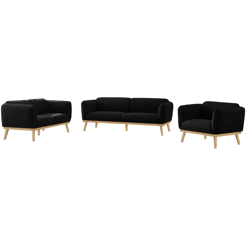 Bowery Hill Mid-Century Modern Rich Black Boucle Fabric Sofa