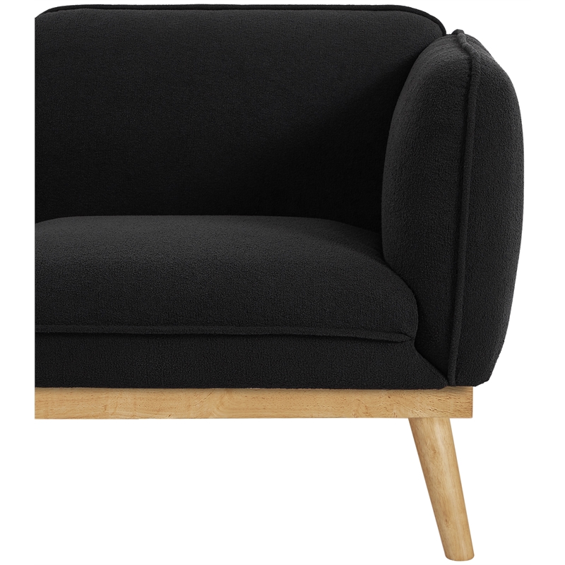 Bowery Hill Mid-Century Modern Rich Black Boucle Fabric Sofa