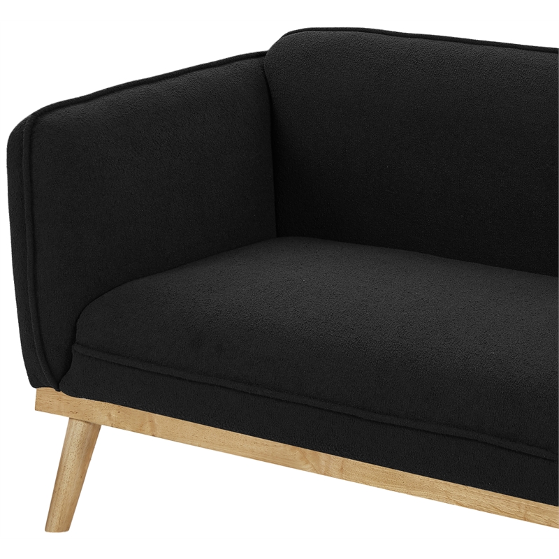 Bowery Hill Mid-Century Modern Rich Black Boucle Fabric Sofa