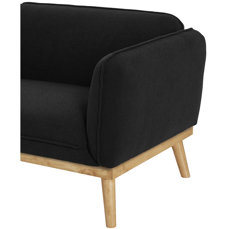 Bowery Hill Mid-Century Modern Rich Black Boucle Fabric Sofa