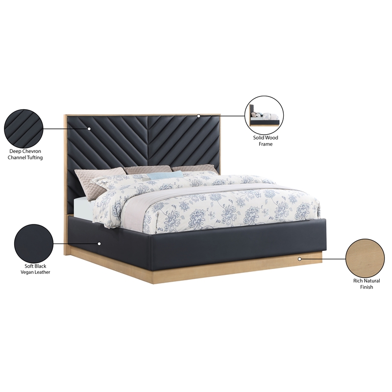 Bowery Hill Contemporary Deep Channel Tufted Soft Black Vegan Leather Queen Bed