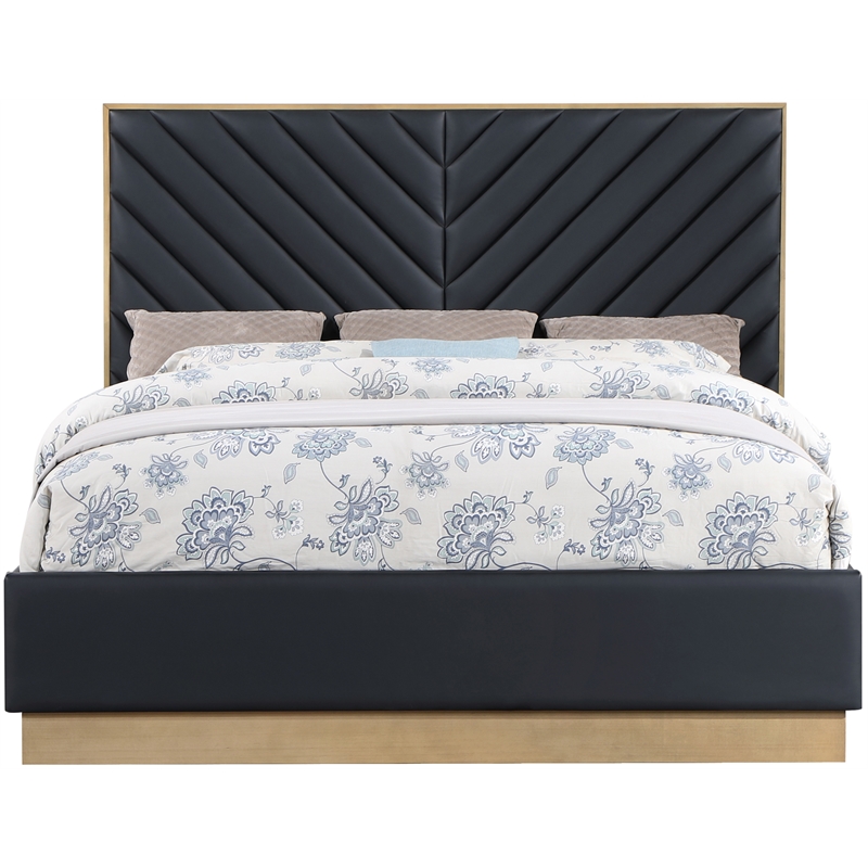 Bowery Hill Contemporary Deep Channel Tufted Soft Black Vegan Leather Queen Bed