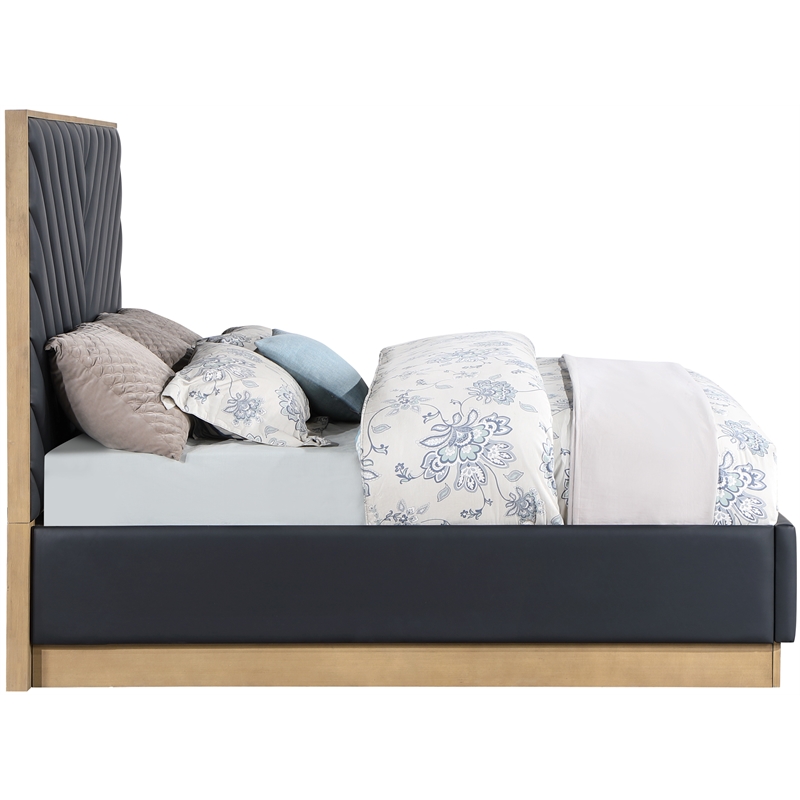 Bowery Hill Contemporary Deep Channel Tufted Soft Black Vegan Leather Queen Bed