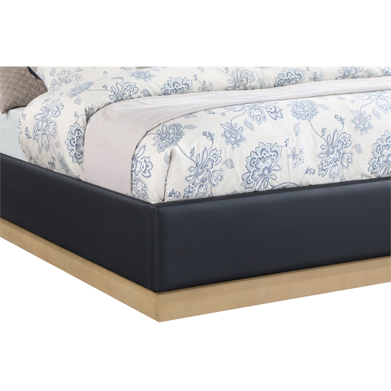 Bowery Hill Contemporary Deep Channel Tufted Soft Black Vegan Leather Queen Bed