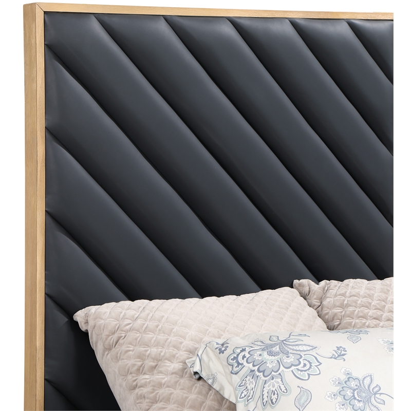 Bowery Hill Contemporary Deep Channel Tufted Soft Black Vegan Leather Queen Bed