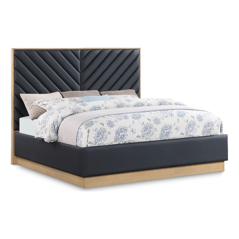 Bowery Hill Contemporary Deep Channel Tufted Soft Black Vegan Leather Queen Bed