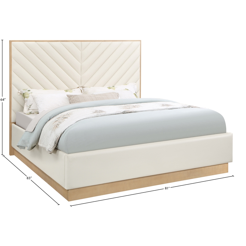 Bowery Hill Contemporary Deep Channel Tufted Soft Cream Vegan Leather King Bed