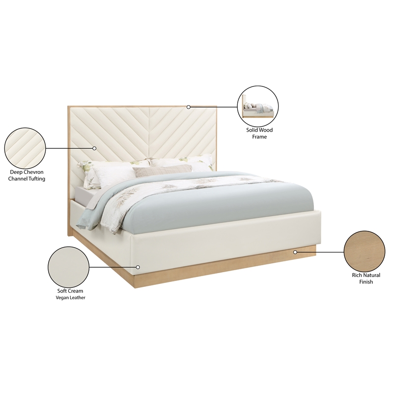Bowery Hill Contemporary Deep Channel Tufted Soft Cream Vegan Leather King Bed
