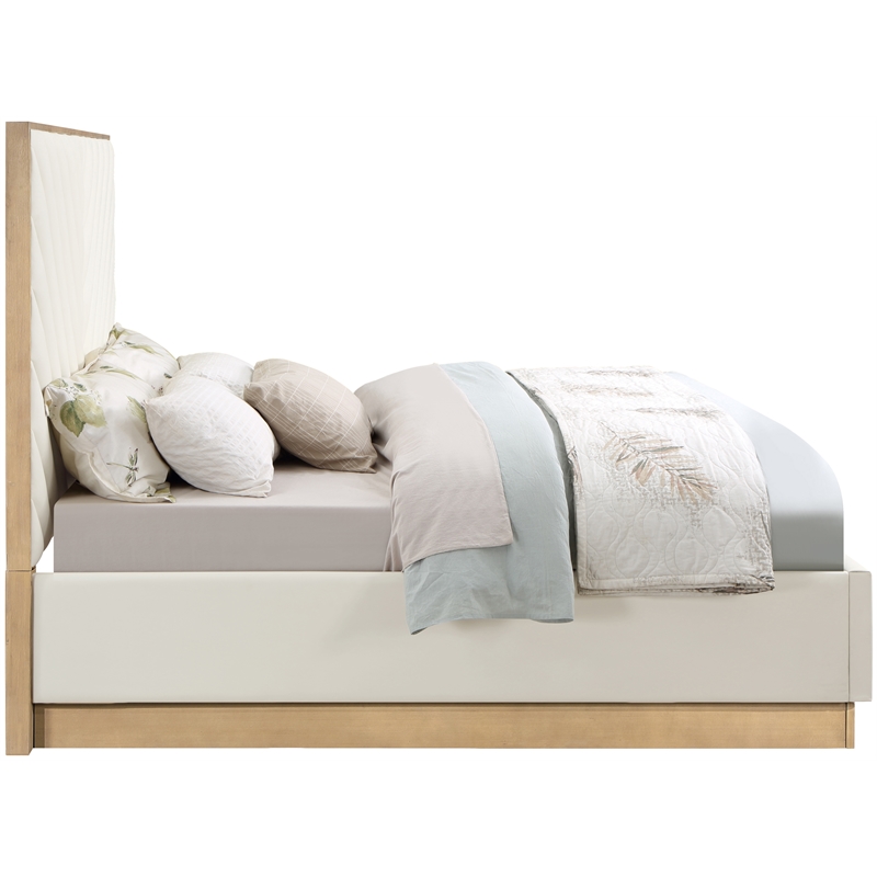 Bowery Hill Contemporary Deep Channel Tufted Soft Cream Vegan Leather King Bed