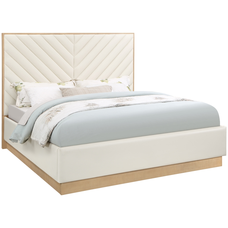 Bowery Hill Contemporary Deep Channel Tufted Soft Cream Vegan Leather King Bed