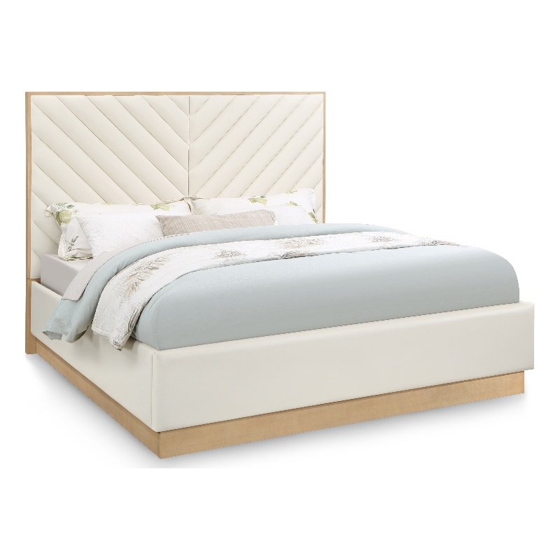 Bowery Hill Contemporary Deep Channel Tufted Soft Cream Vegan Leather King Bed