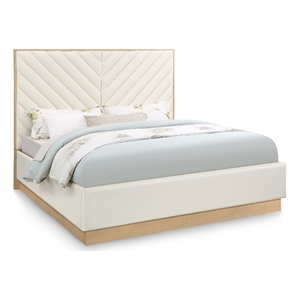 Bowery Hill Contemporary Deep Channel Tufted Soft Cream Vegan Leather King Bed