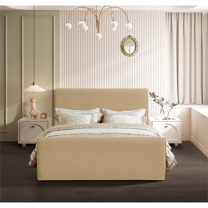 Bowery Hill Contemporary Rich Soft Camel Durable Velvet Full Bed