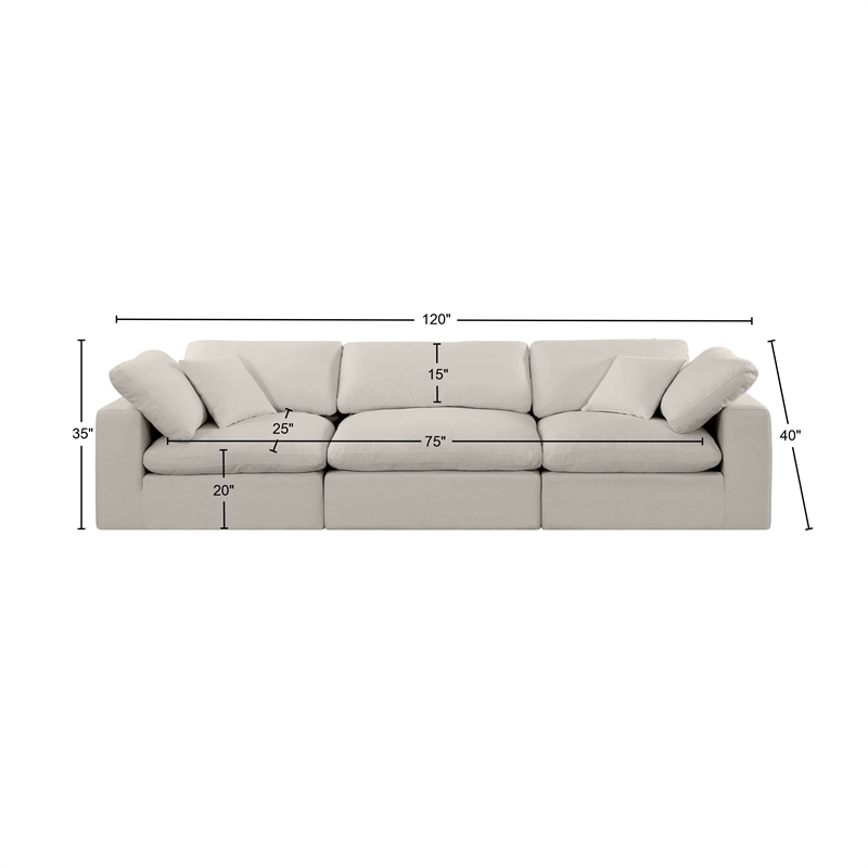 Bowery Hill Upholstered Beige Linen Textured Fabric 3-Piece Modular Sofa