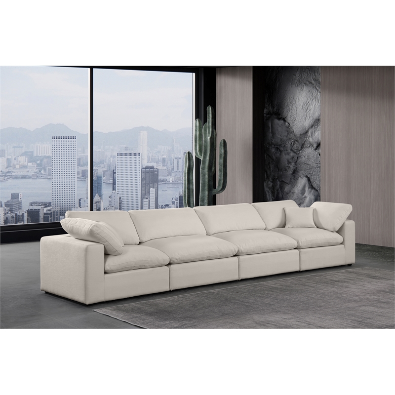 Bowery Hill Upholstered Beige Linen Textured Fabric 4-Piece Modular Sofa