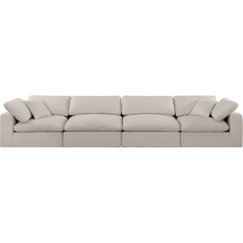 Bowery Hill Upholstered Beige Linen Textured Fabric 4-Piece Modular Sofa