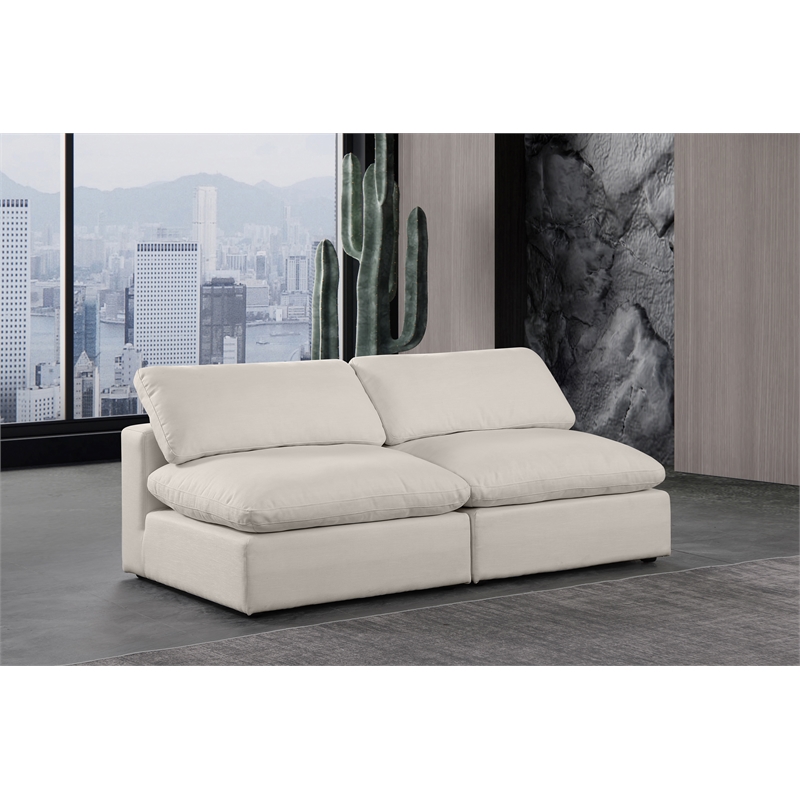 Bowery Hill Upholstered Beige Linen Textured Fabric 2-Piece Modular Sofa