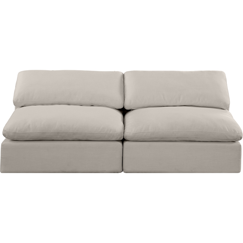 Bowery Hill Upholstered Beige Linen Textured Fabric 2-Piece Modular Sofa