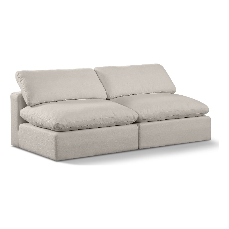 Bowery Hill Upholstered Beige Linen Textured Fabric 2-Piece Modular Sofa