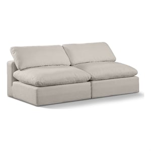 Bowery Hill Upholstered Beige Linen Textured Fabric 2-Piece Modular Sofa