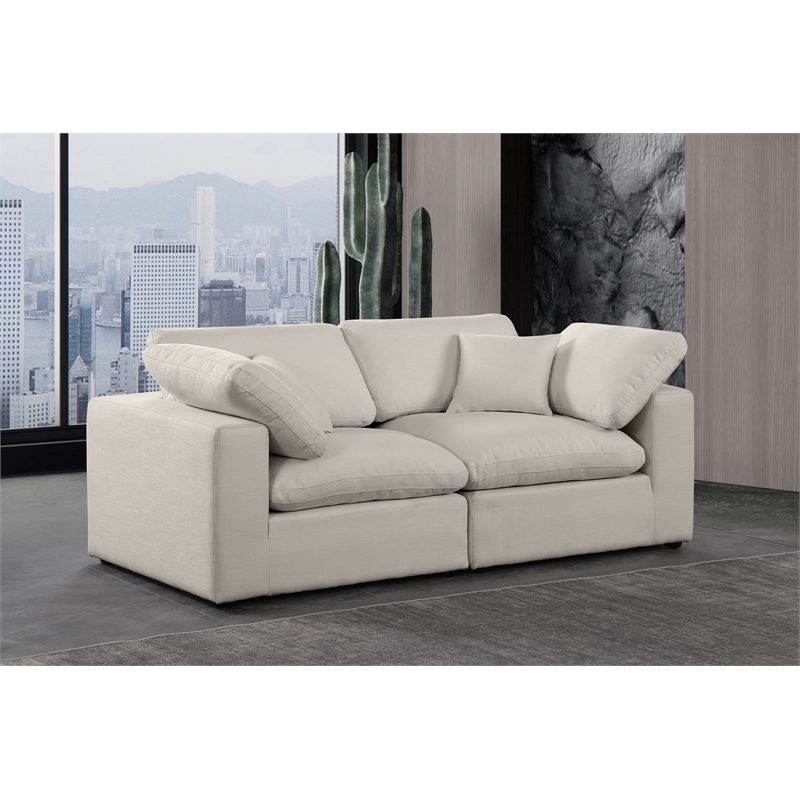 Bowery Hill Upholstered Beige Linen Textured Fabric 2-Piece Modular Sofa