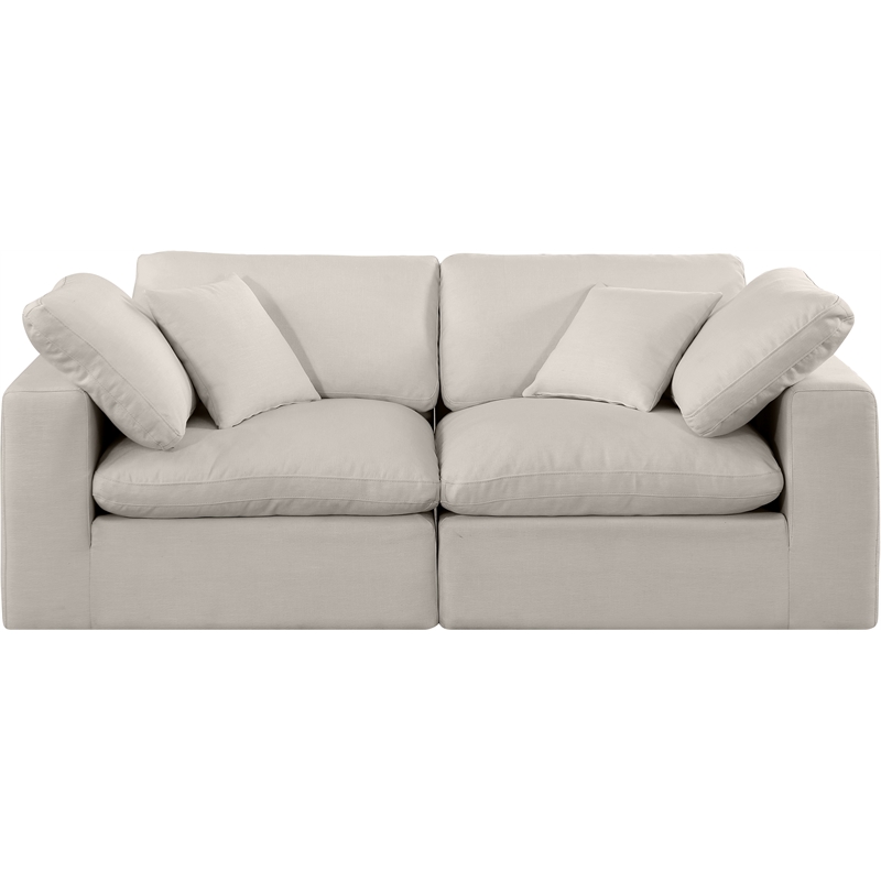 Bowery Hill Upholstered Beige Linen Textured Fabric 2-Piece Modular Sofa