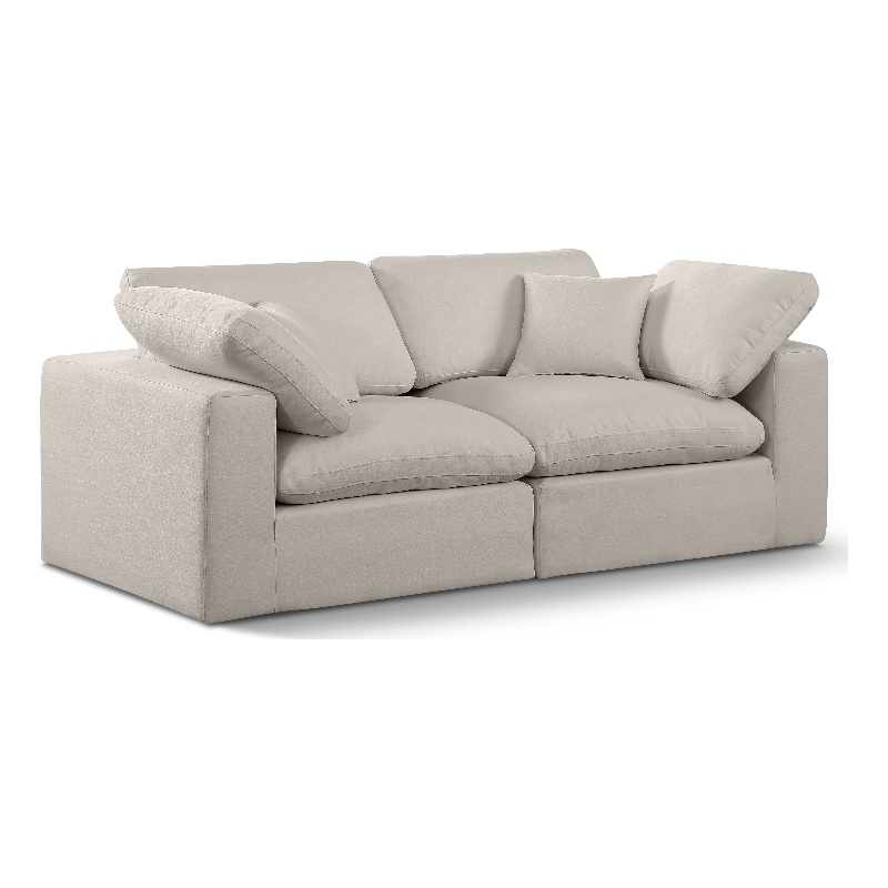 Bowery Hill Upholstered Beige Linen Textured Fabric 2-Piece Modular Sofa