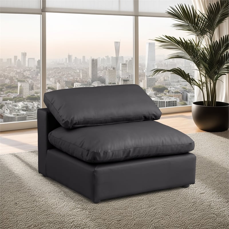 Bowery Hill Contemporary Soft Black Vegan Leather Armless Chair