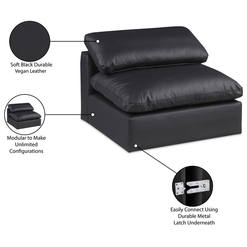 Bowery Hill Contemporary Soft Black Vegan Leather Armless Chair