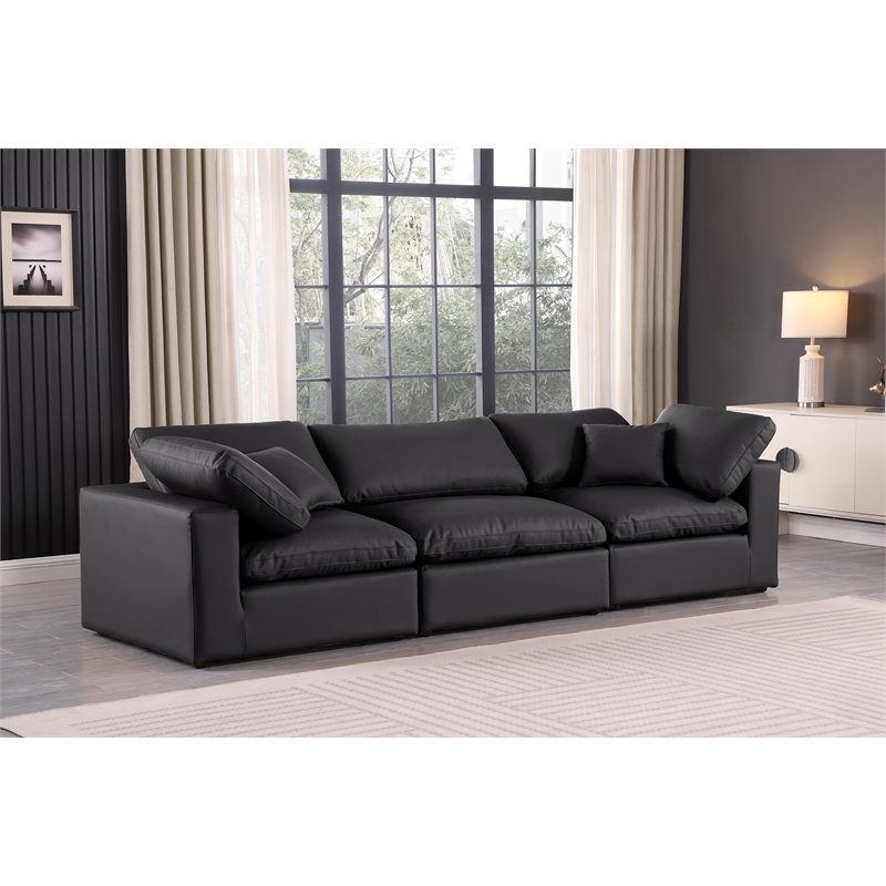 Bowery Hill Contemporary Black Vegan Leather 3-Piece Modular Sofa