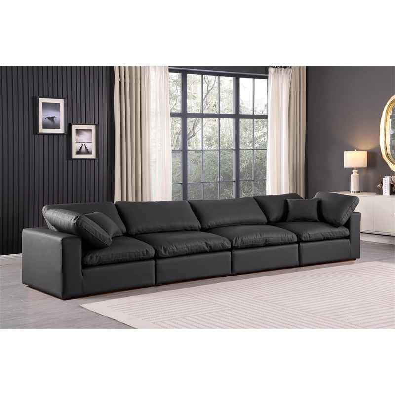 Bowery Hill Contemporary Black Vegan Leather 4-Piece Modular Sofa