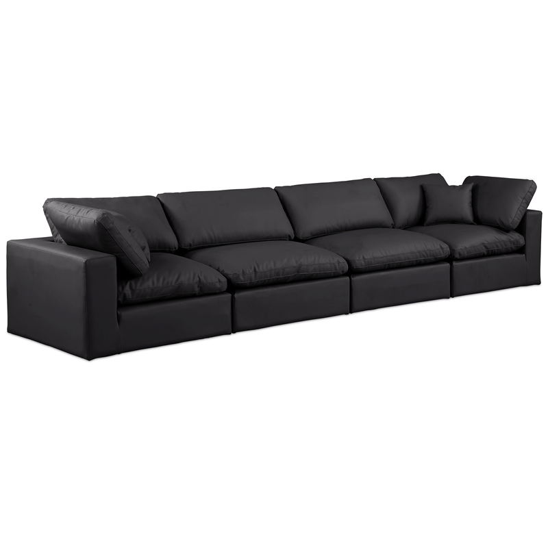 Bowery Hill Contemporary Black Vegan Leather 4-Piece Modular Sofa