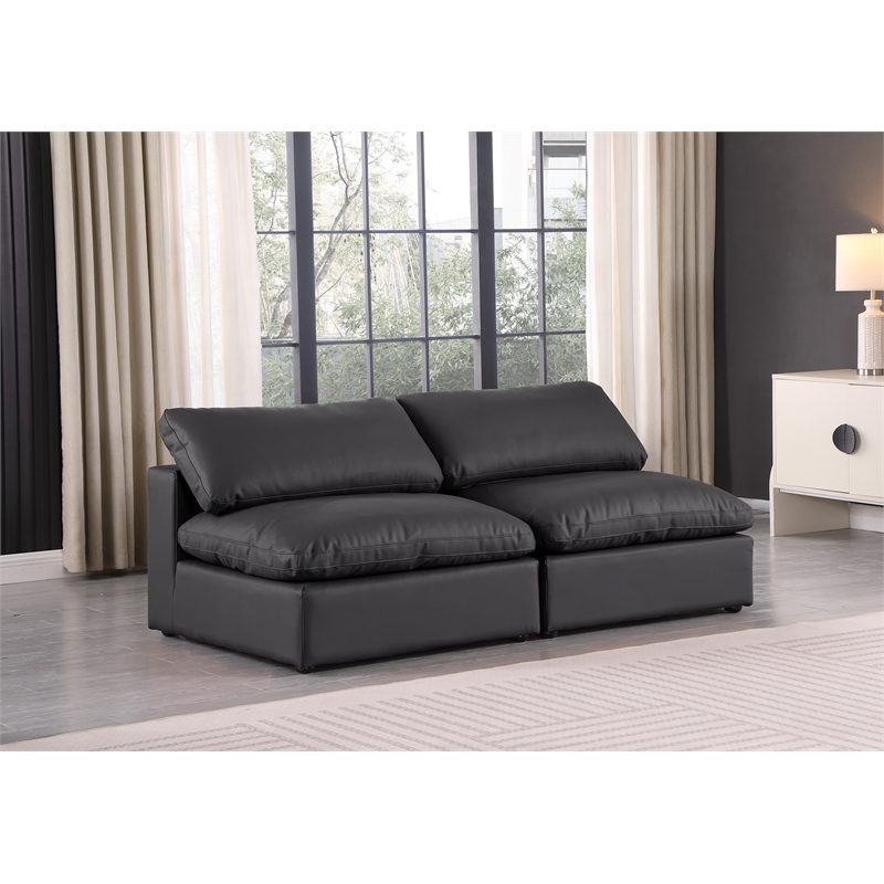 Bowery Hill Contemporary Black Vegan Leather 2-Piece Modular Sofa