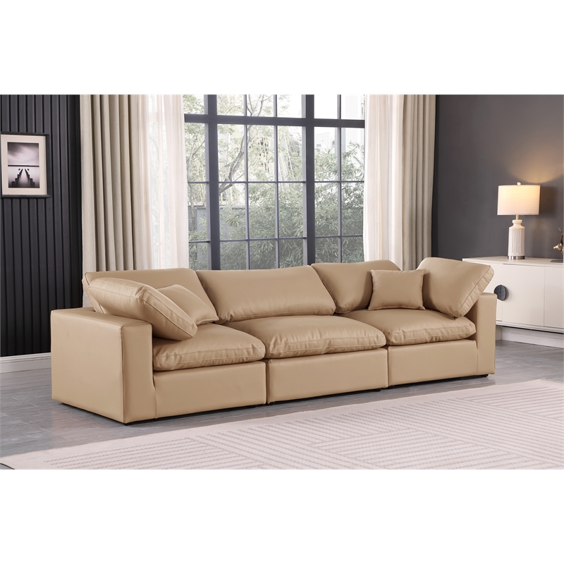 Bowery Hill Contemporary Tan Vegan Leather 3-Piece Modular Sofa