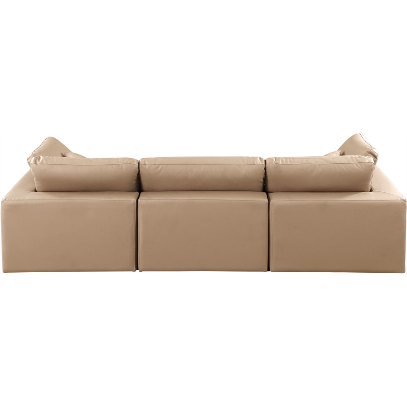 Bowery Hill Contemporary Tan Vegan Leather 3-Piece Modular Sofa