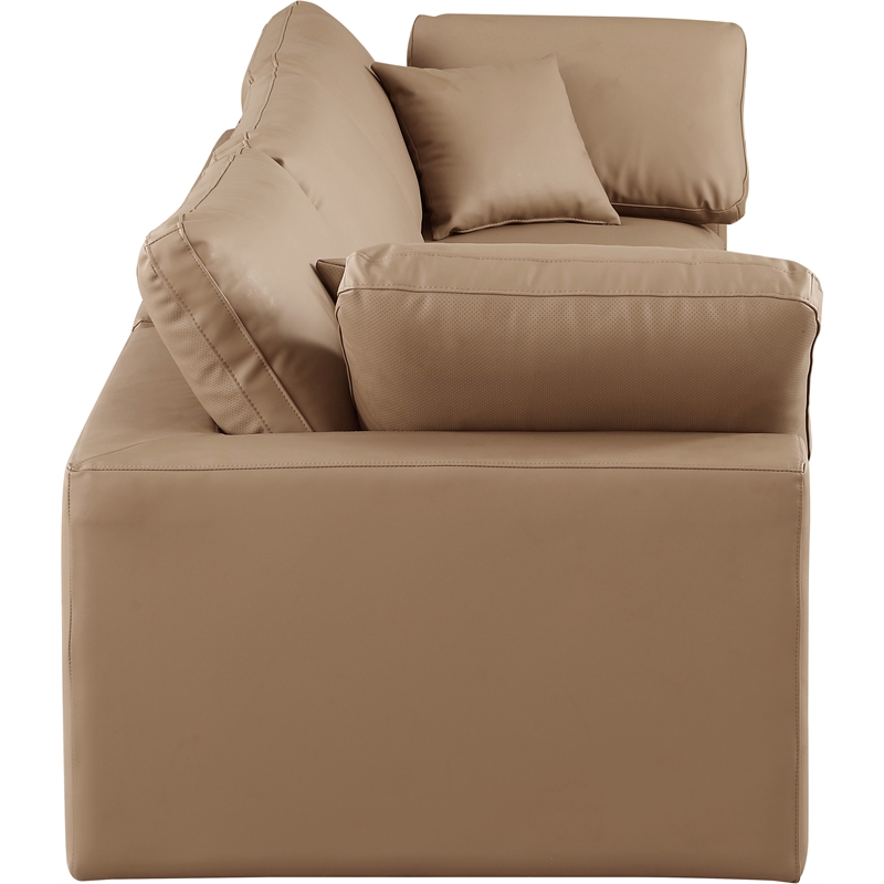 Bowery Hill Contemporary Tan Vegan Leather 3-Piece Modular Sofa