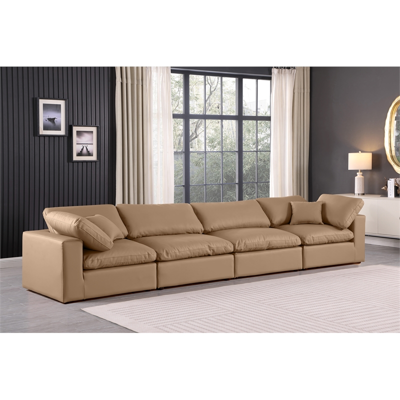 Bowery Hill Contemporary Tan Vegan Leather 4-Piece Modular Sofa