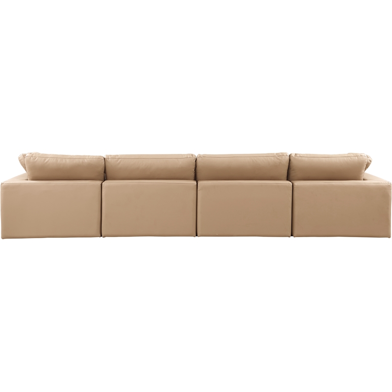 Bowery Hill Contemporary Tan Vegan Leather 4-Piece Modular Sofa
