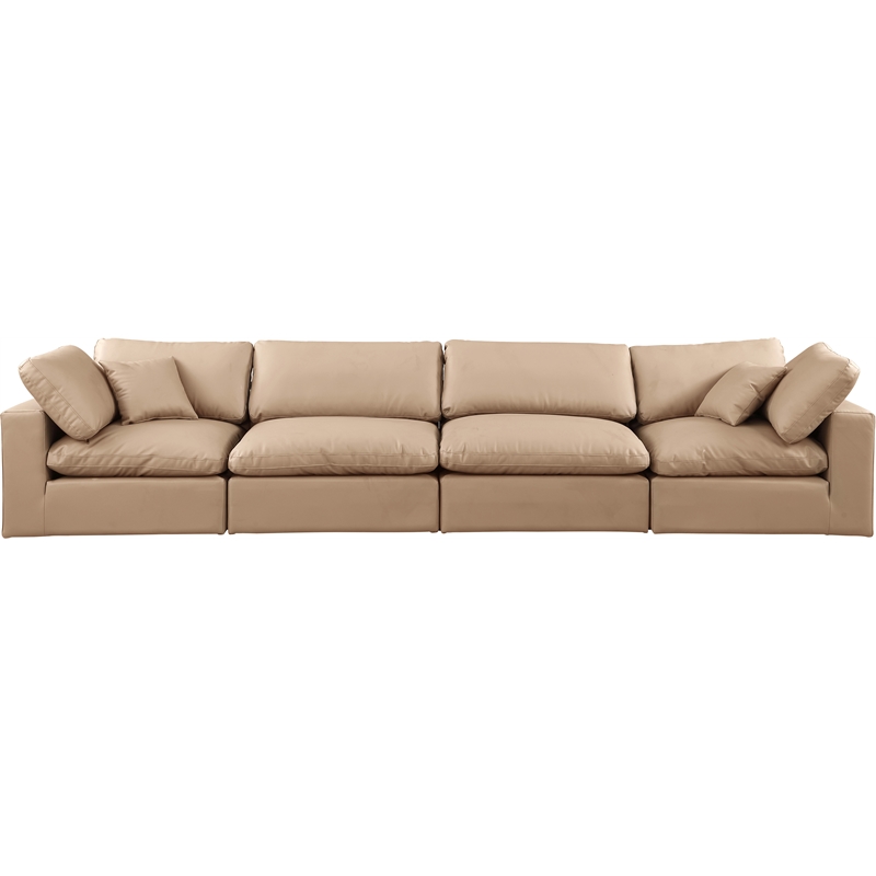Bowery Hill Contemporary Tan Vegan Leather 4-Piece Modular Sofa