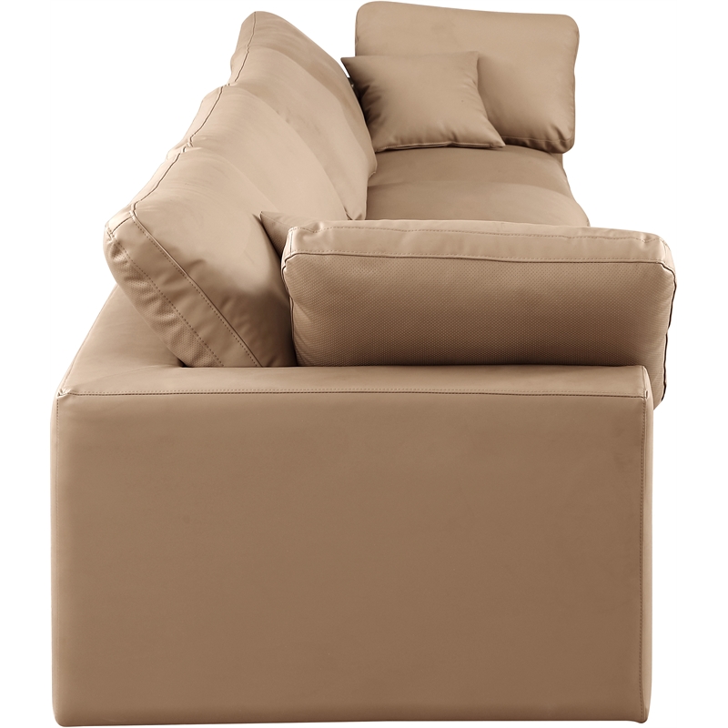Bowery Hill Contemporary Tan Vegan Leather 4-Piece Modular Sofa