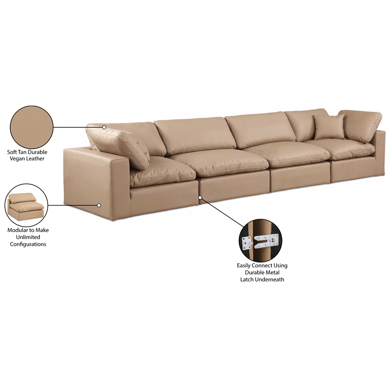 Bowery Hill Contemporary Tan Vegan Leather 4-Piece Modular Sofa