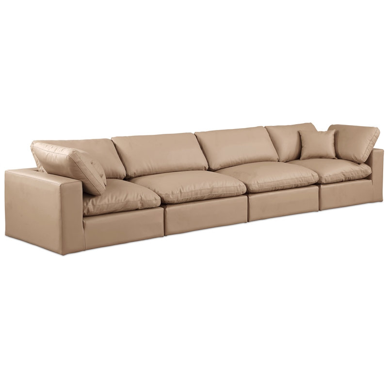 Bowery Hill Contemporary Tan Vegan Leather 4-Piece Modular Sofa