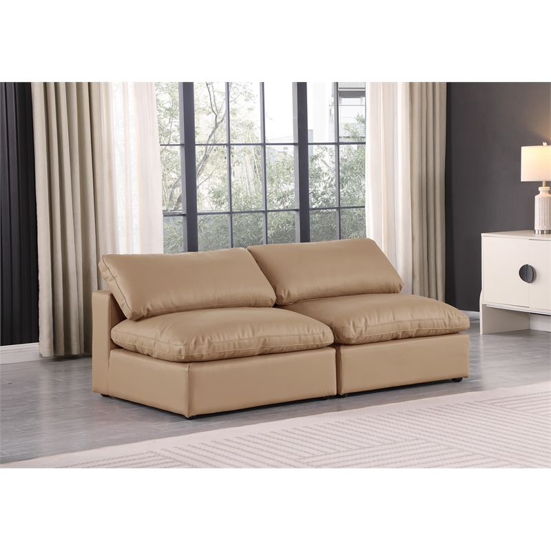 Bowery Hill Contemporary Tan Vegan Leather 2-Piece Modular Sofa